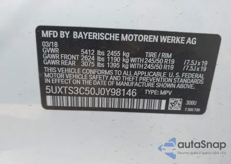 2018 BMW X3 M40I from USA, damaged, VIN 5UXTS3C50J0Y98146